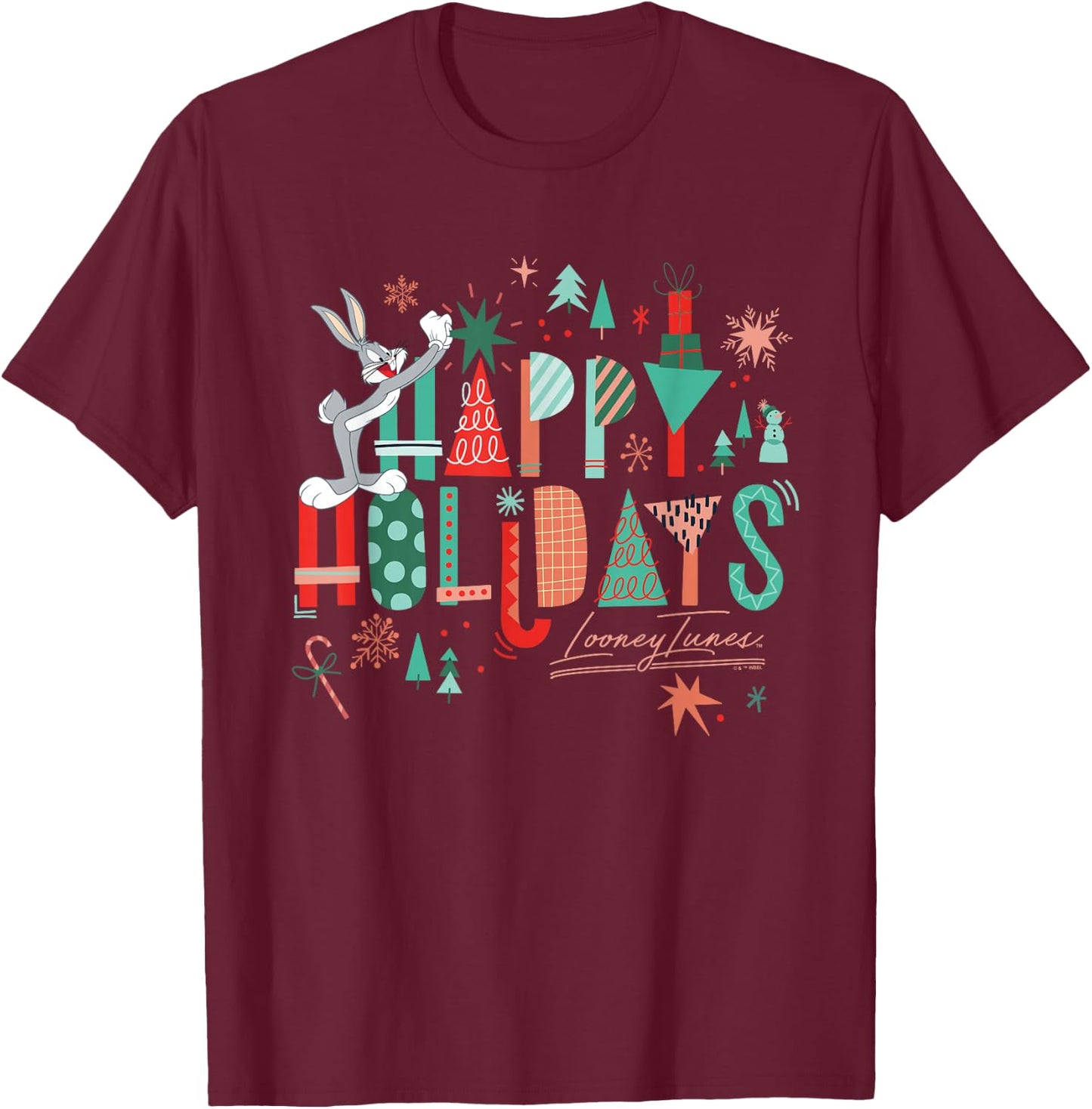 Looney Tunes Christmas Happy Holidays From Bugs Bunny T-Shirt - T-Shirt | Maroon