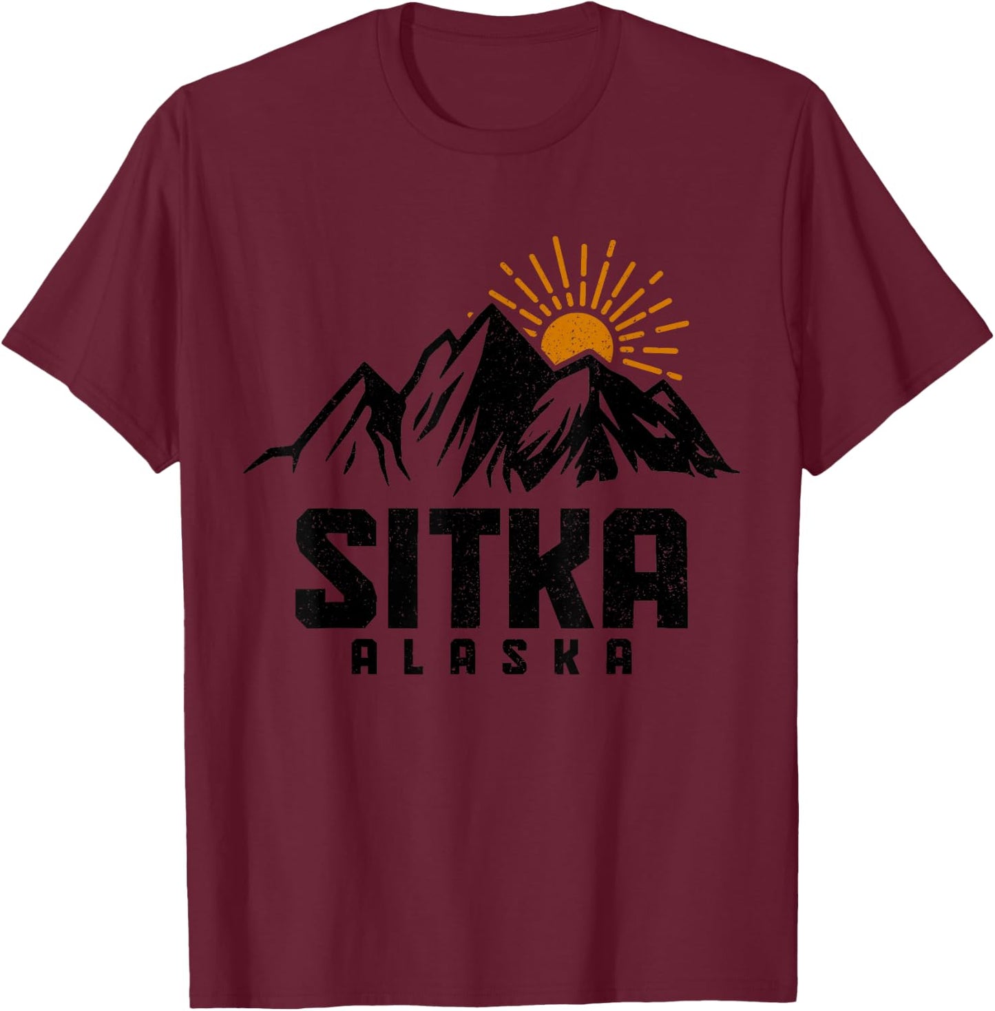 Sitka Alaska Vintage Mountains Sunset Hiking Nature T-Shirt - T-Shirt | Maroon