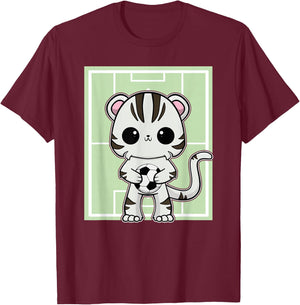 White Tiger Anime Cat Soccer Player T-Shirt - T-Shirt | Maroon