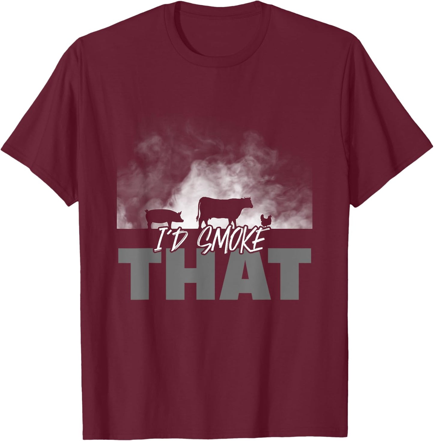 Dad Grilling BBQ Apparel - I'd Smoke That Cow Pig Chicken T-Shirt - T-Shirt | Maroon
