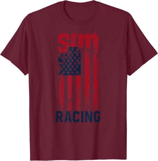 Sim Racing American Flag T-Shirt - T-Shirt | Maroon