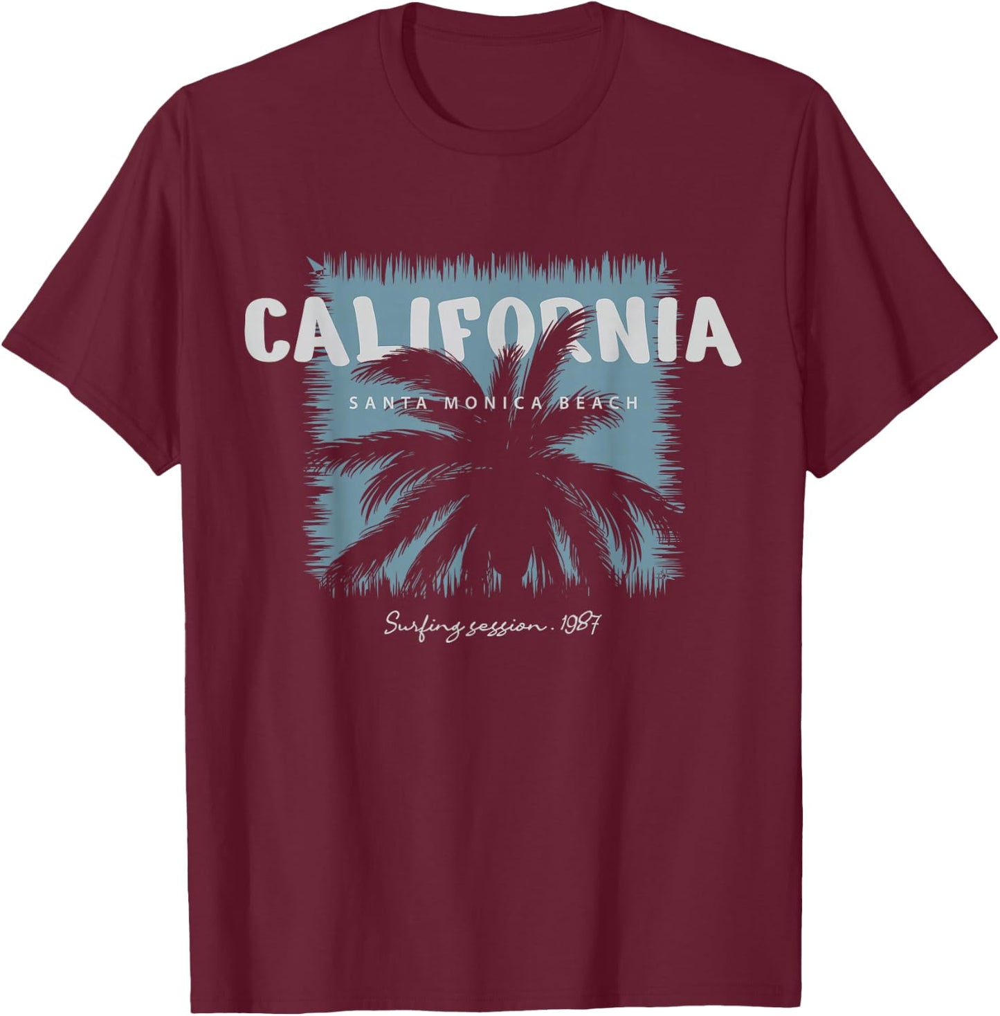 California Santa Monica Beach Surfing Session 1987 T-Shirt - T-Shirt | Maroon
