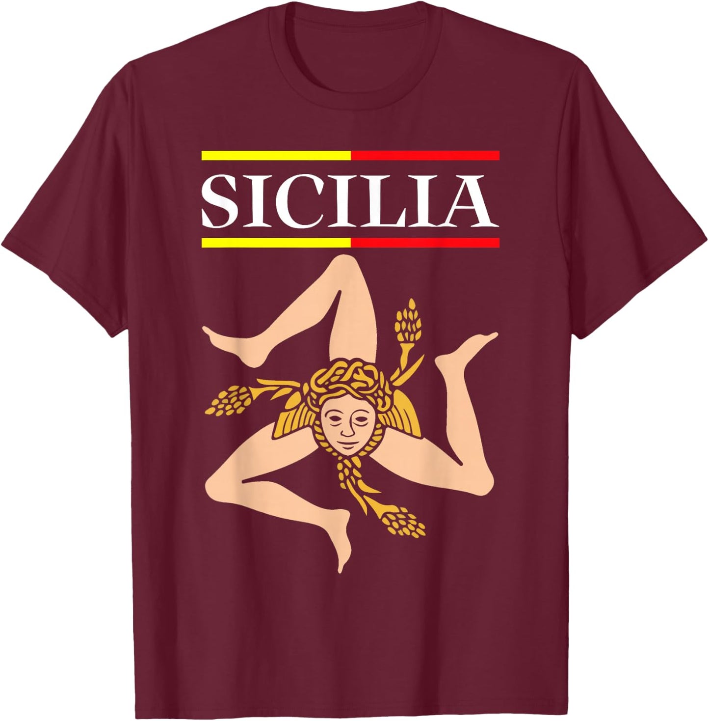 Sicilia Flag Sicily Palermo Italy T-Shirt - T-Shirt | Maroon