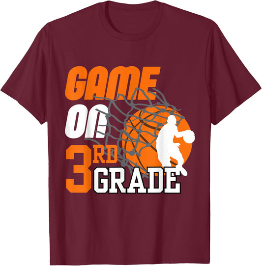 Boys Game On 3rd Grade Basketball Back To School Teacher Kid T-Shirt - T-Shirt | Maroon