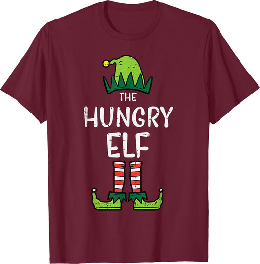 Hungry Elf Xmas Christmas For Family Dad Kids Men Women Boys T-Shirt - T-Shirt | Maroon