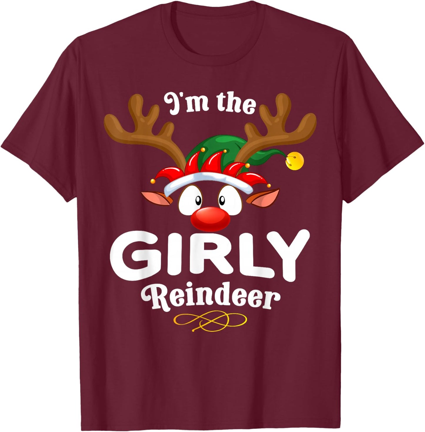 Christmas PJS Girly XMas Reindeer Matching T-Shirt - T-Shirt | Maroon