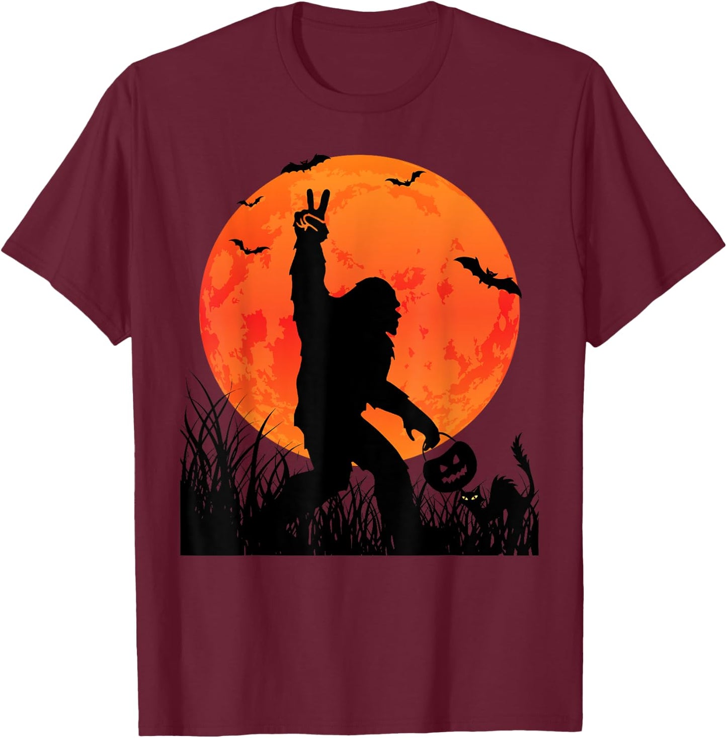 Funny Halloween Rocking Sasquatch Bigfoot Halloween T-Shirt - T-Shirt | Maroon