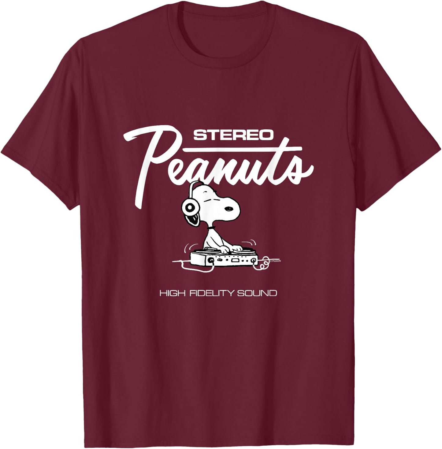Peanuts - Stereo Peanuts Snoopy Dj T-Shirt - T-Shirt | Maroon