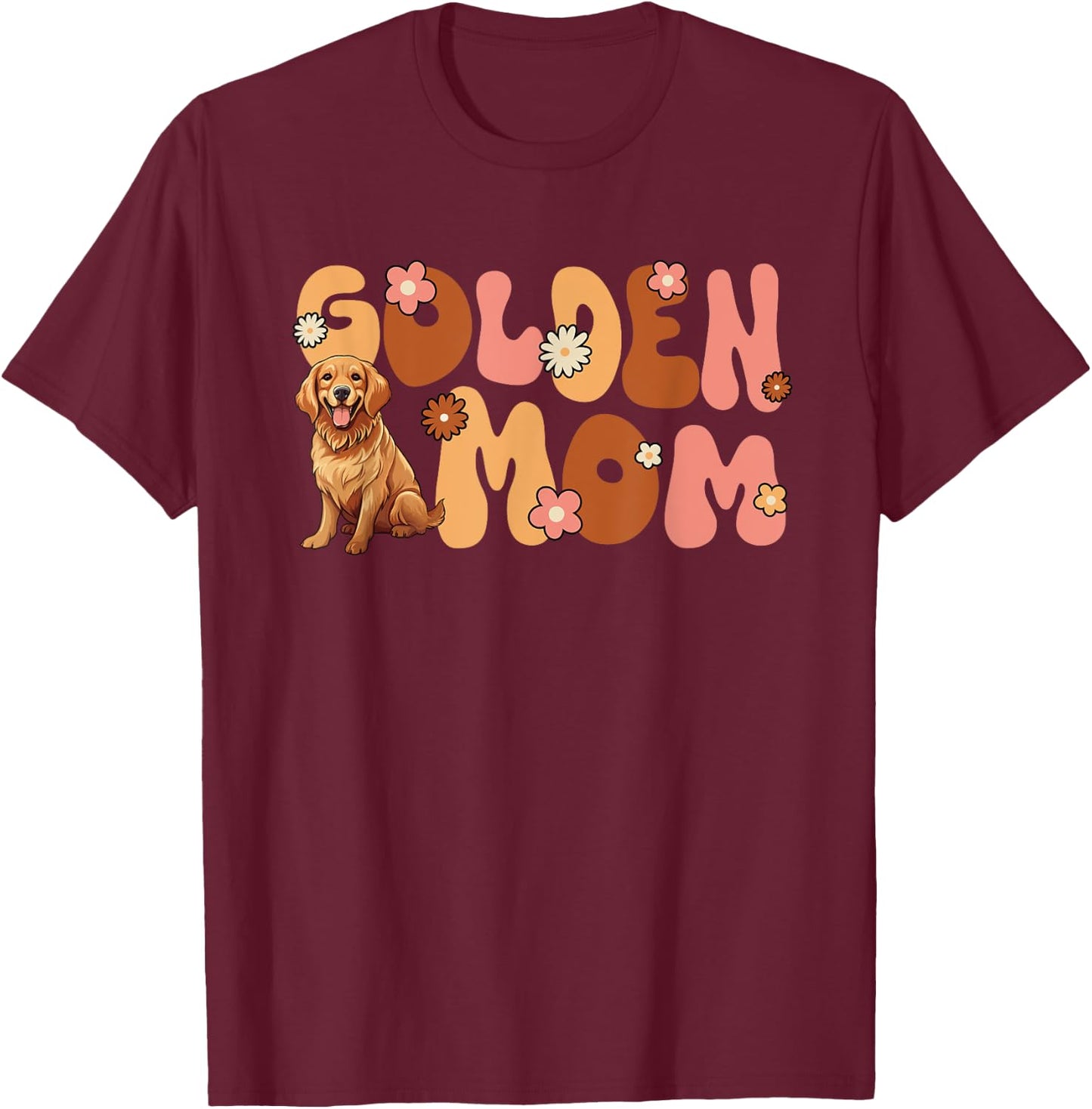 Golden Retriver Groovy World's Best Golden Mom T-Shirt - T-Shirt | Maroon