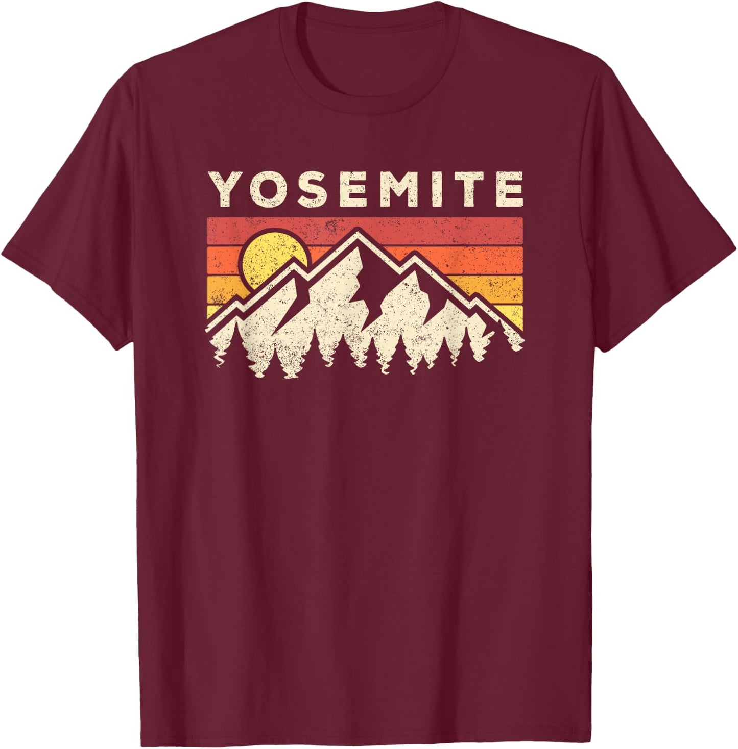 Retro Yosemite California Hiking National Park T-Shirt - T-Shirt | Maroon