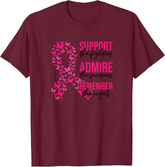 Admire The Survivors October Pink Breast Cancer Awareness T-Shirt - T-Shirt | Maroon