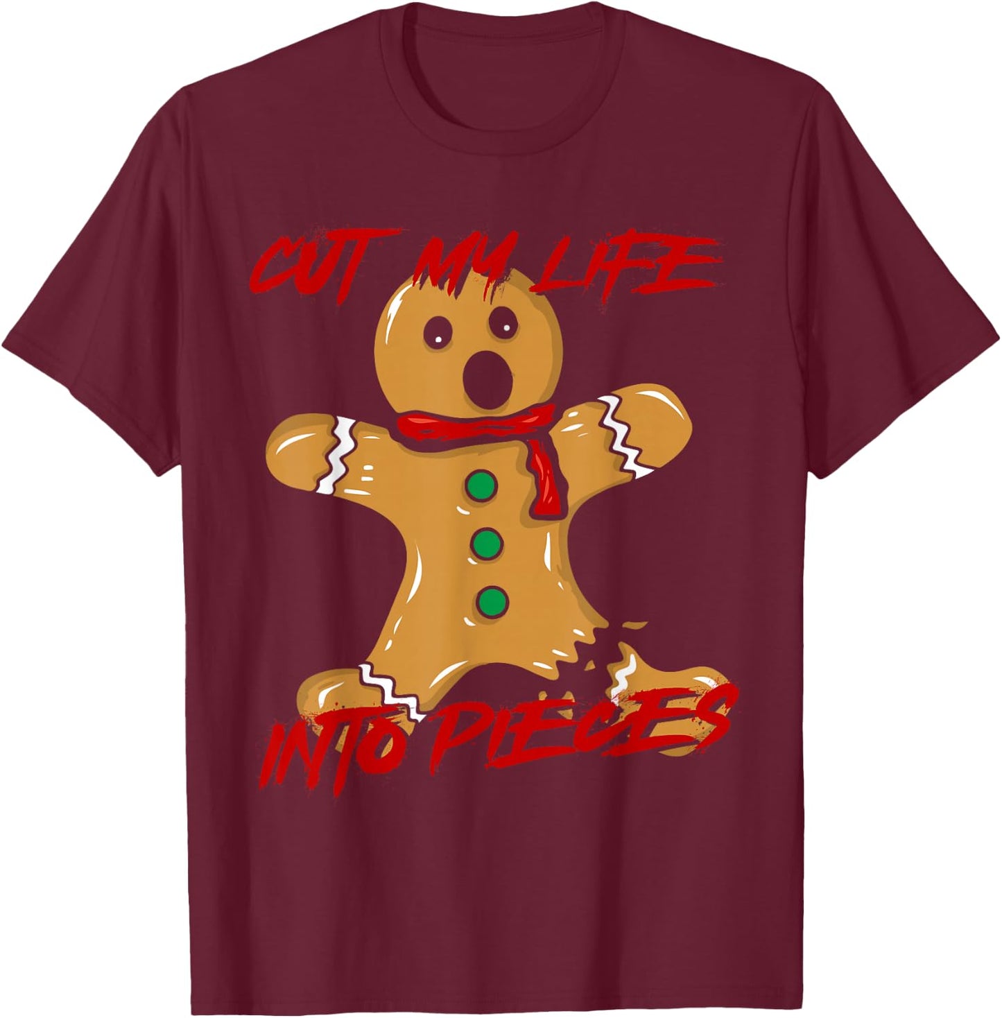 Funny Black Hair Punk Alternative Emo Music Lover Cut My Lift Into Pieces Emo Heritage Gingerbread Man Lover -Adults T-Shirt - T-Shirt | Maroon