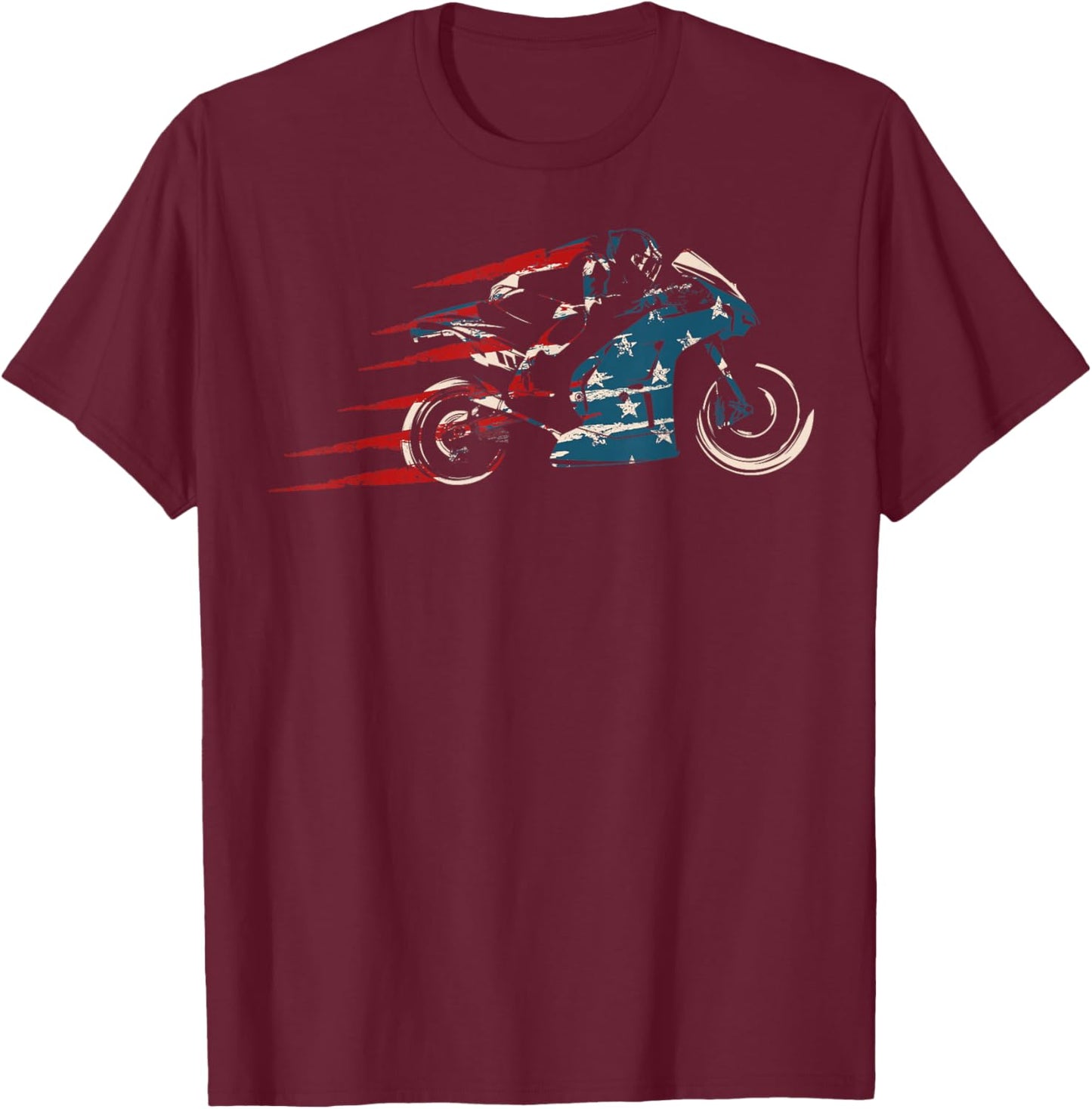 American Flag Super Bike Moto GP 4th of July Dirt Bikers T-Shirt - T-Shirt | Maroon