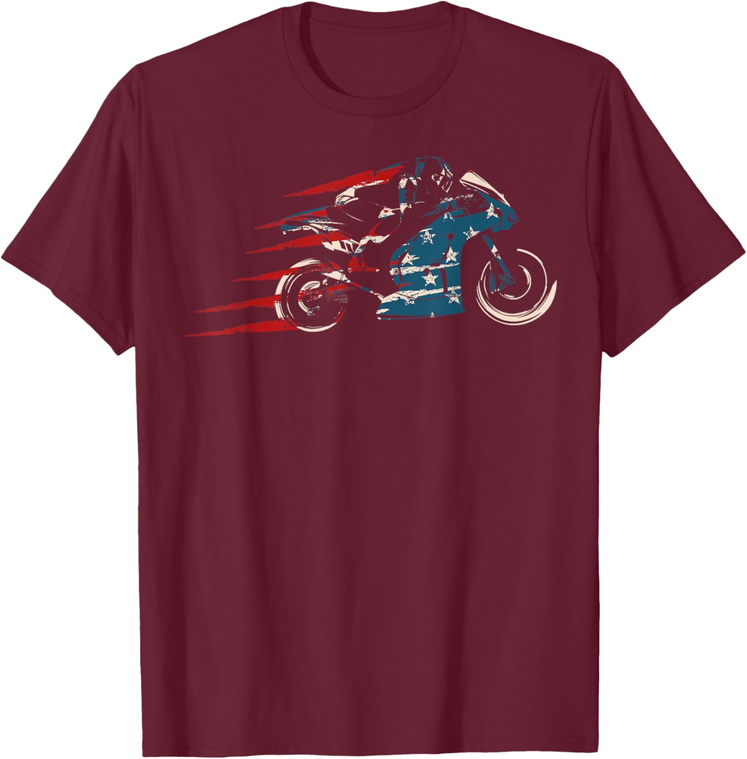 American Flag Super Bike Moto GP 4th of July Dirt Bikers T-Shirt - T-Shirt | Maroon