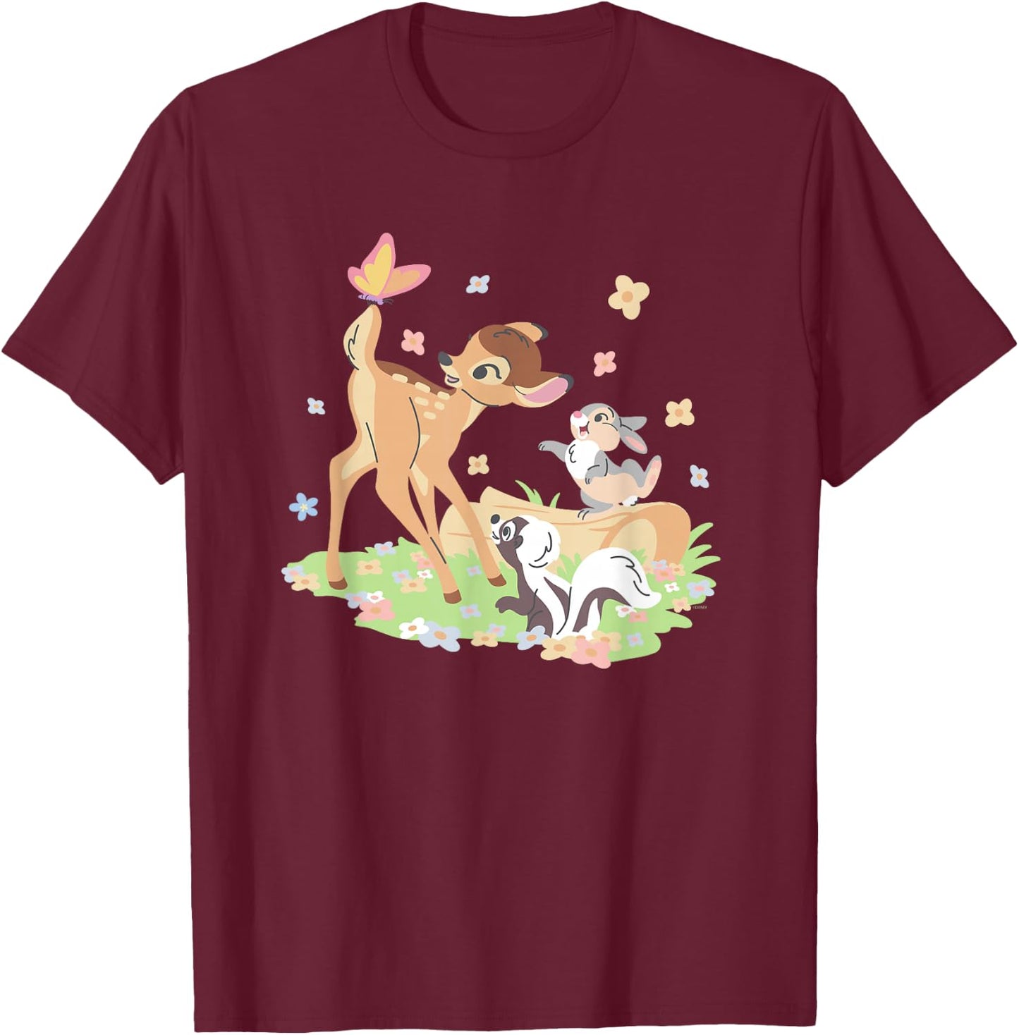 Disney Bambi Thumper & Flower Pastel Spring Easter Butterfly T-Shirt - T-Shirt | Maroon