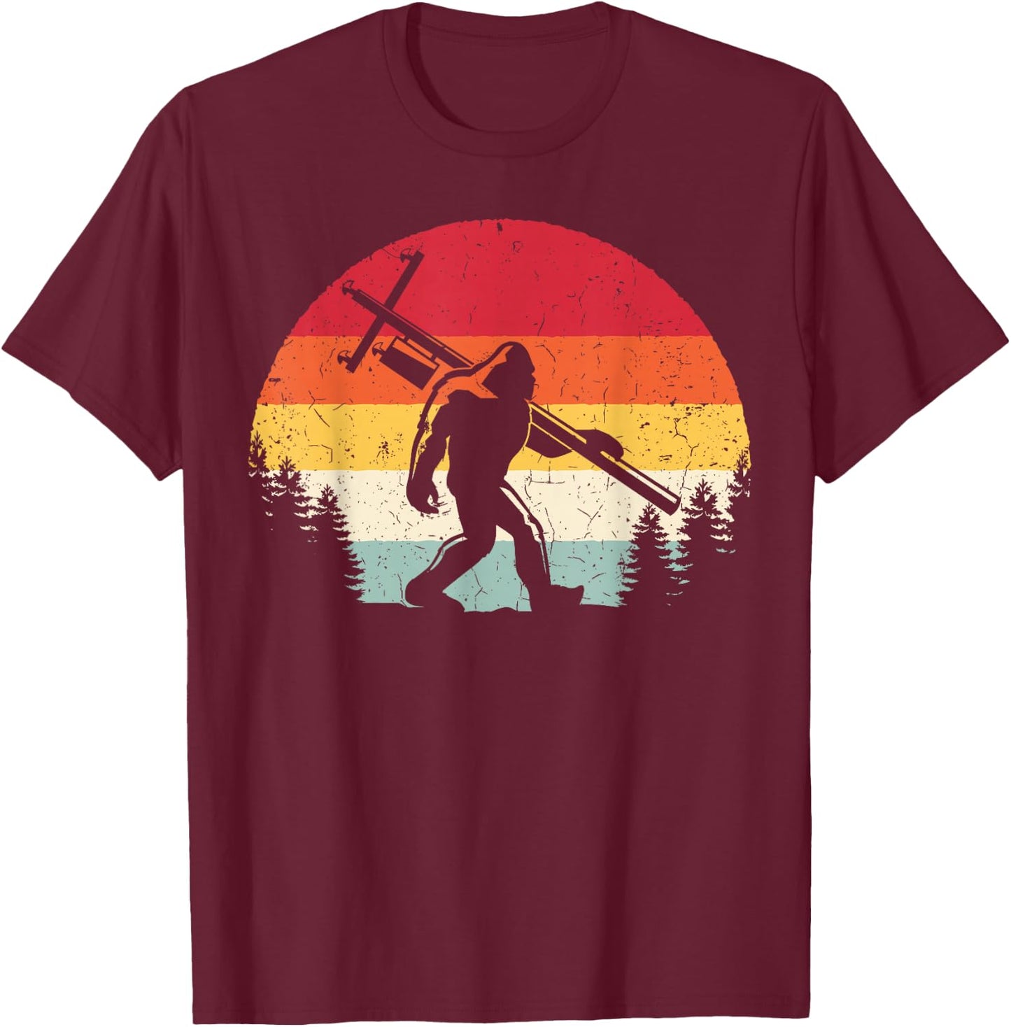 Bigfoot Lineman Power Electrician Funny Sasquatch Lineworker T-Shirt - T-Shirt | Maroon