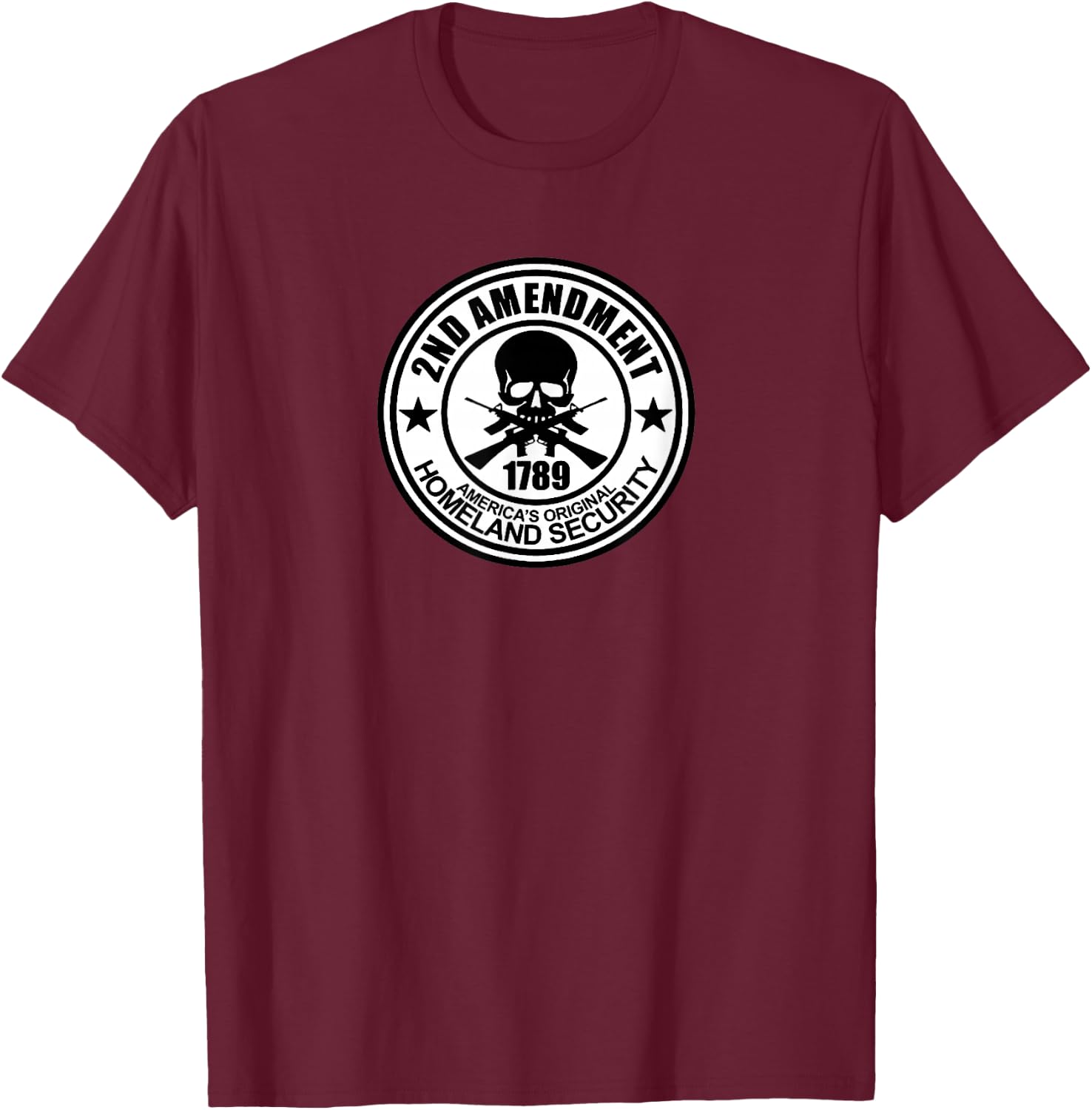 2nd Amendment White Skull & Bones T-Shirt - T-Shirt | Maroon