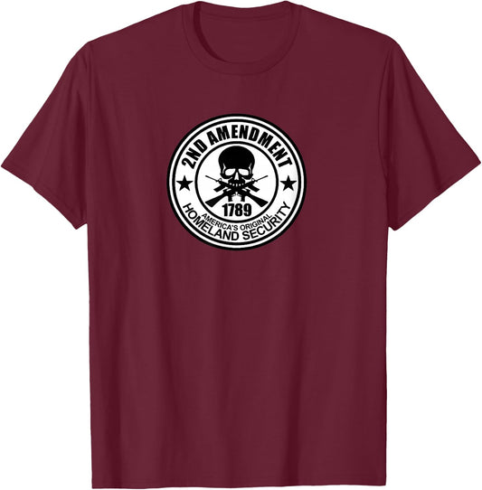 2nd Amendment White Skull & Bones T-Shirt - T-Shirt | Maroon