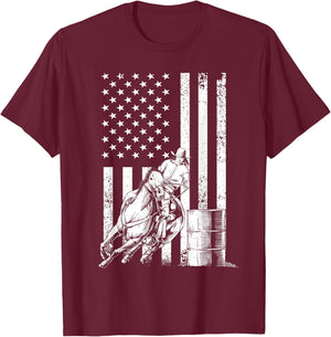 Funny Barrel Racing Design Women US Flag Rodeo Lover T-Shirt - T-Shirt | Maroon