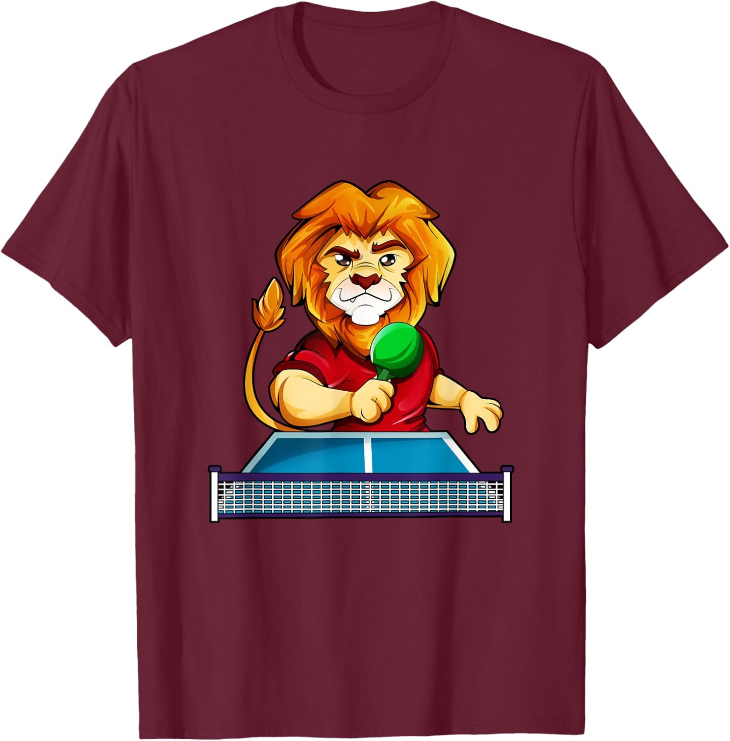 Cartoon lion playing table tennis T-Shirt - T-Shirt | Maroon