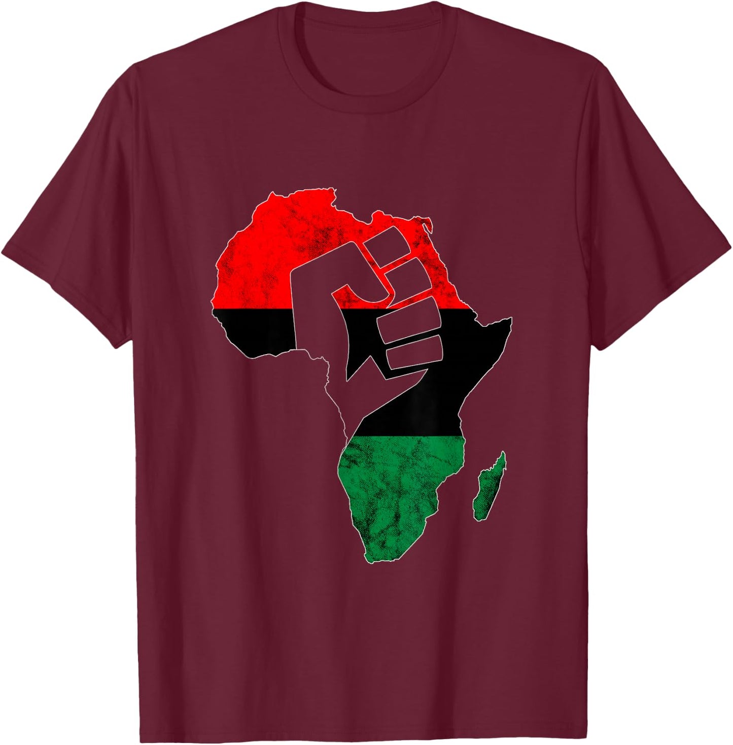 Pan African UNIA Flag Power Fist Afro-American Black History T-Shirt - T-Shirt | Maroon