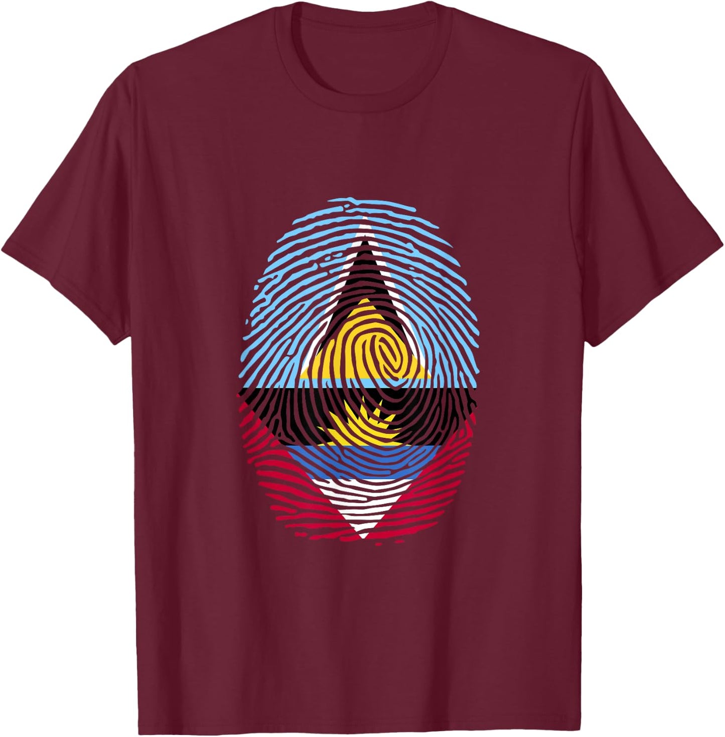 St Lucia and Antigua Fingerprint Saint Lucian Antiguan Roots T-Shirt - T-Shirt | Maroon