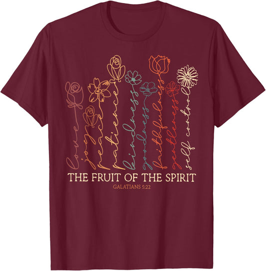 Fruits Of The Spirit Galatians 5-22 Christian Flower T-Shirt - T-Shirt | Maroon