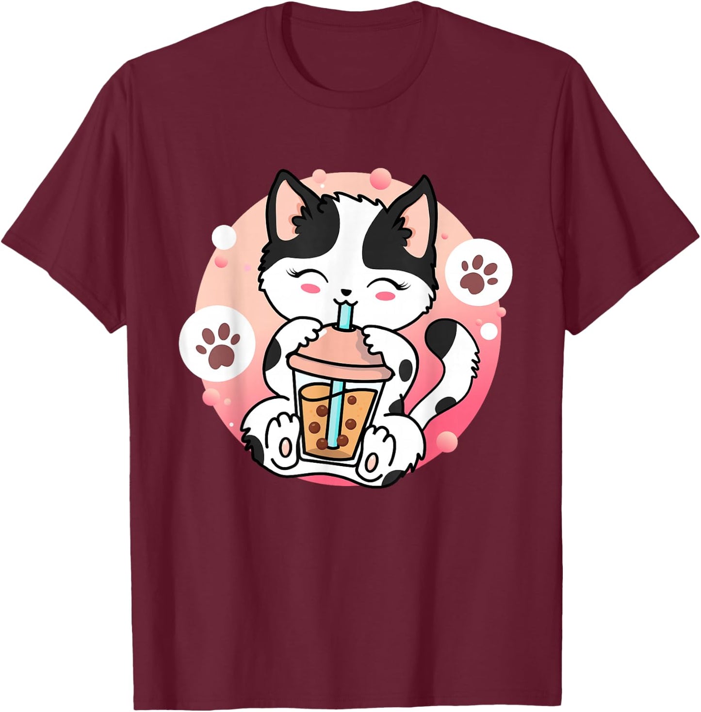 Cat Boba Tea Anime Kawaii Neko Bubble Tea Teen Girl Boba Cat T-Shirt - T-Shirt | Maroon