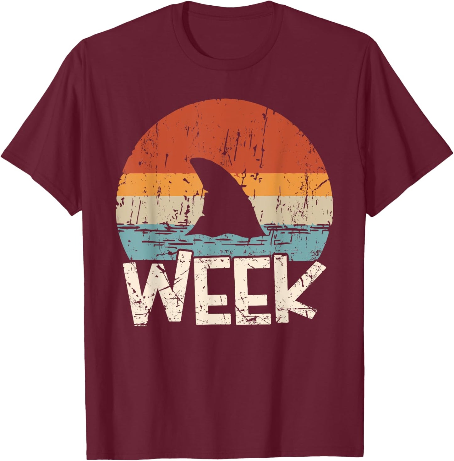 Week Marine Biologist Retro Shark Fin Lover Ocean Wildlife T-Shirt - T-Shirt | Maroon