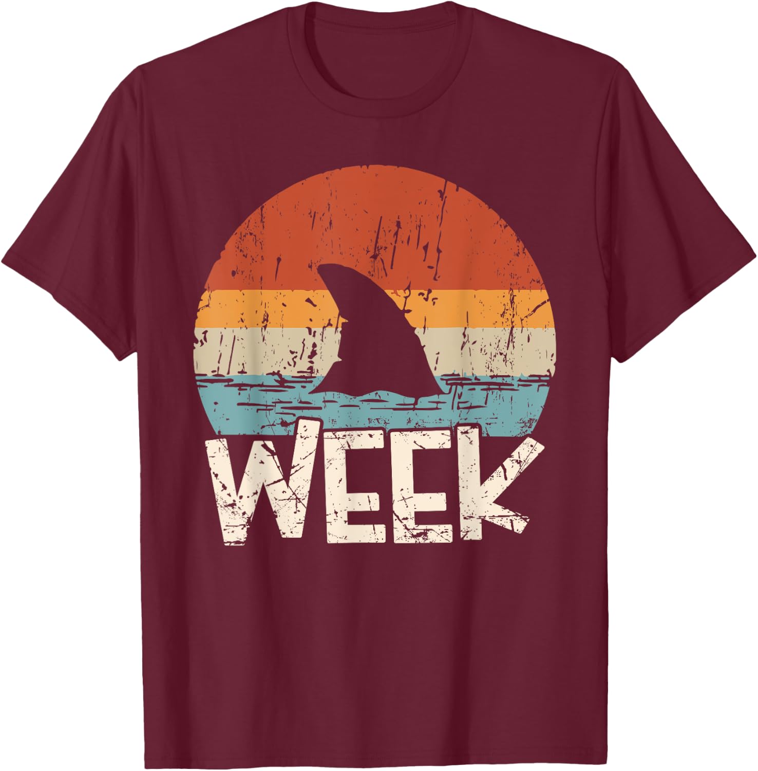 Week Marine Biologist Retro Shark Fin Lover Ocean Wildlife T-Shirt - T-Shirt | Maroon