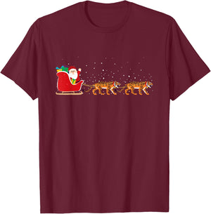 Tiger Santa Christmas Sleigh - Funny Tiger Xmas T-Shirt - T-Shirt | Maroon