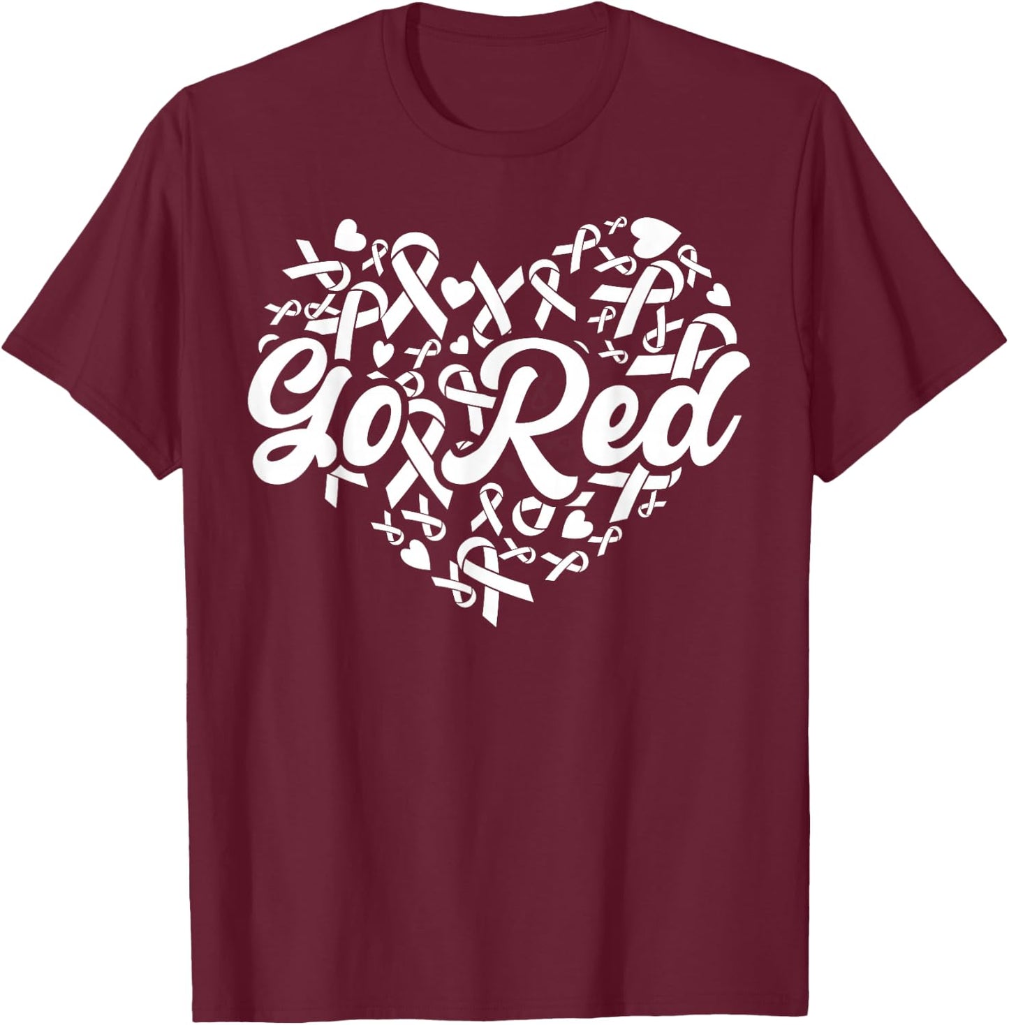 February Heart Disease Awareness Month Red Heart American T-Shirt - T-Shirt | Maroon