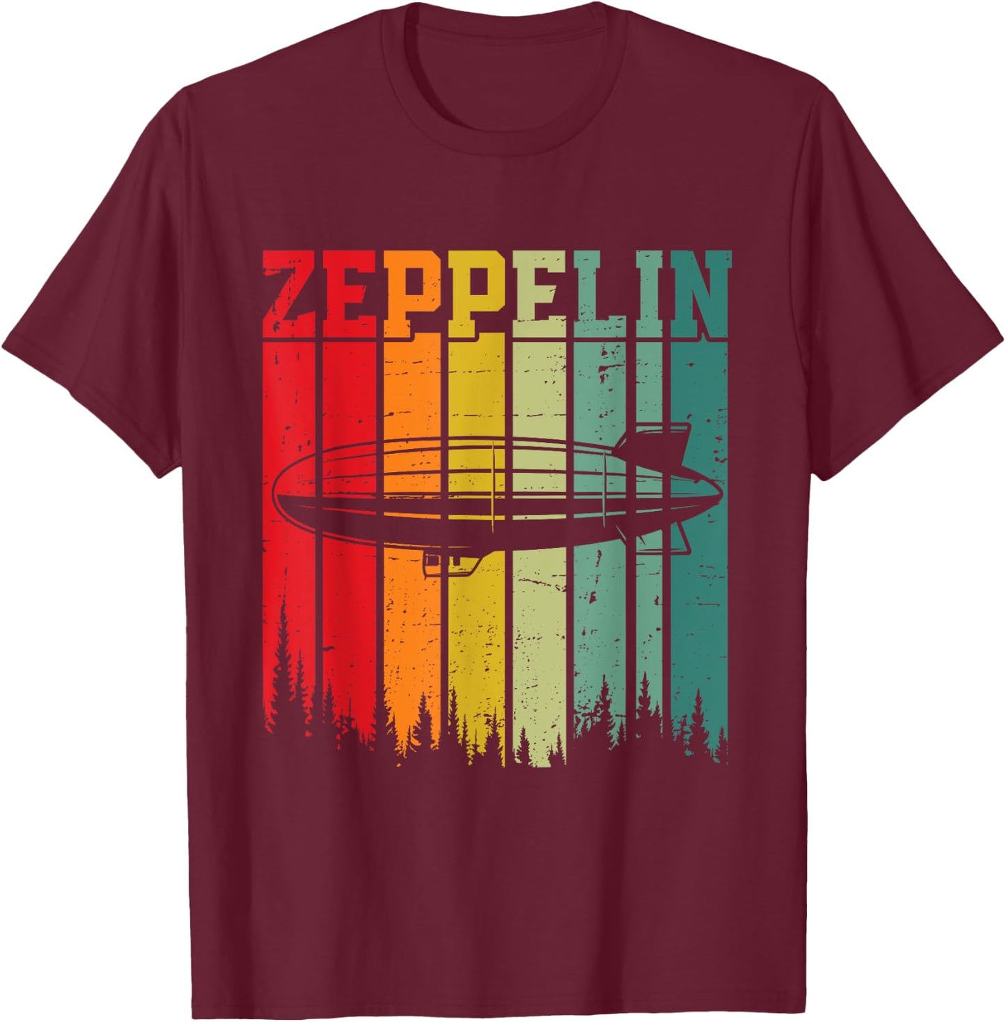 Retro Zeppelin 70s 80s Dirigible Airship Zepelin Zepplin T-Shirt - T-Shirt | Maroon