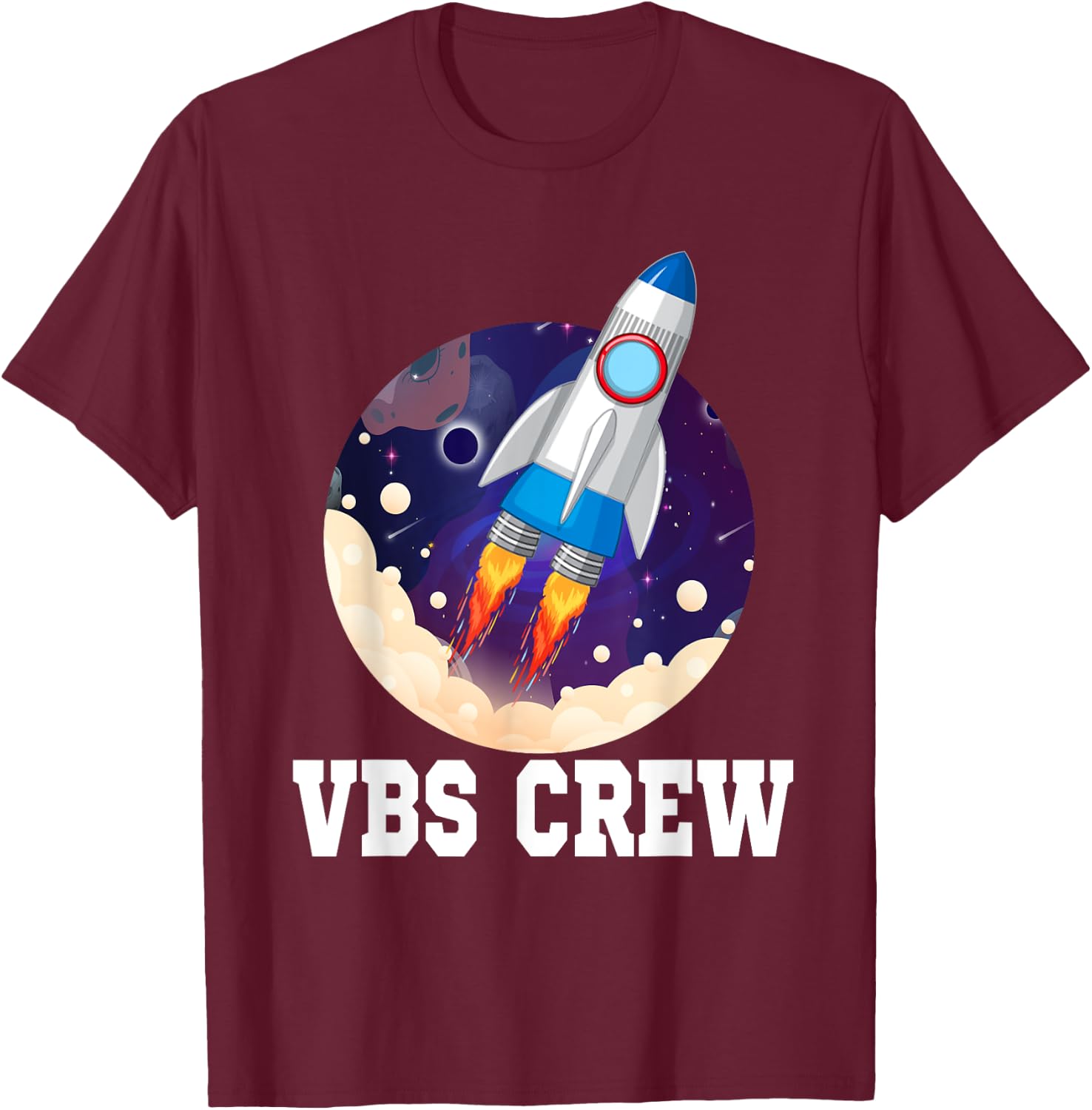 I Love VBS 2025 Space Crew Vacation Bible School Rocket T-Shirt - T-Shirt | Maroon