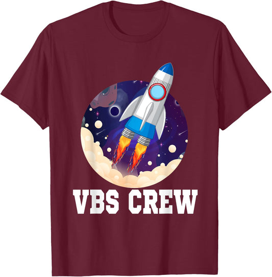 I Love VBS 2025 Space Crew Vacation Bible School Rocket T-Shirt - T-Shirt | Maroon