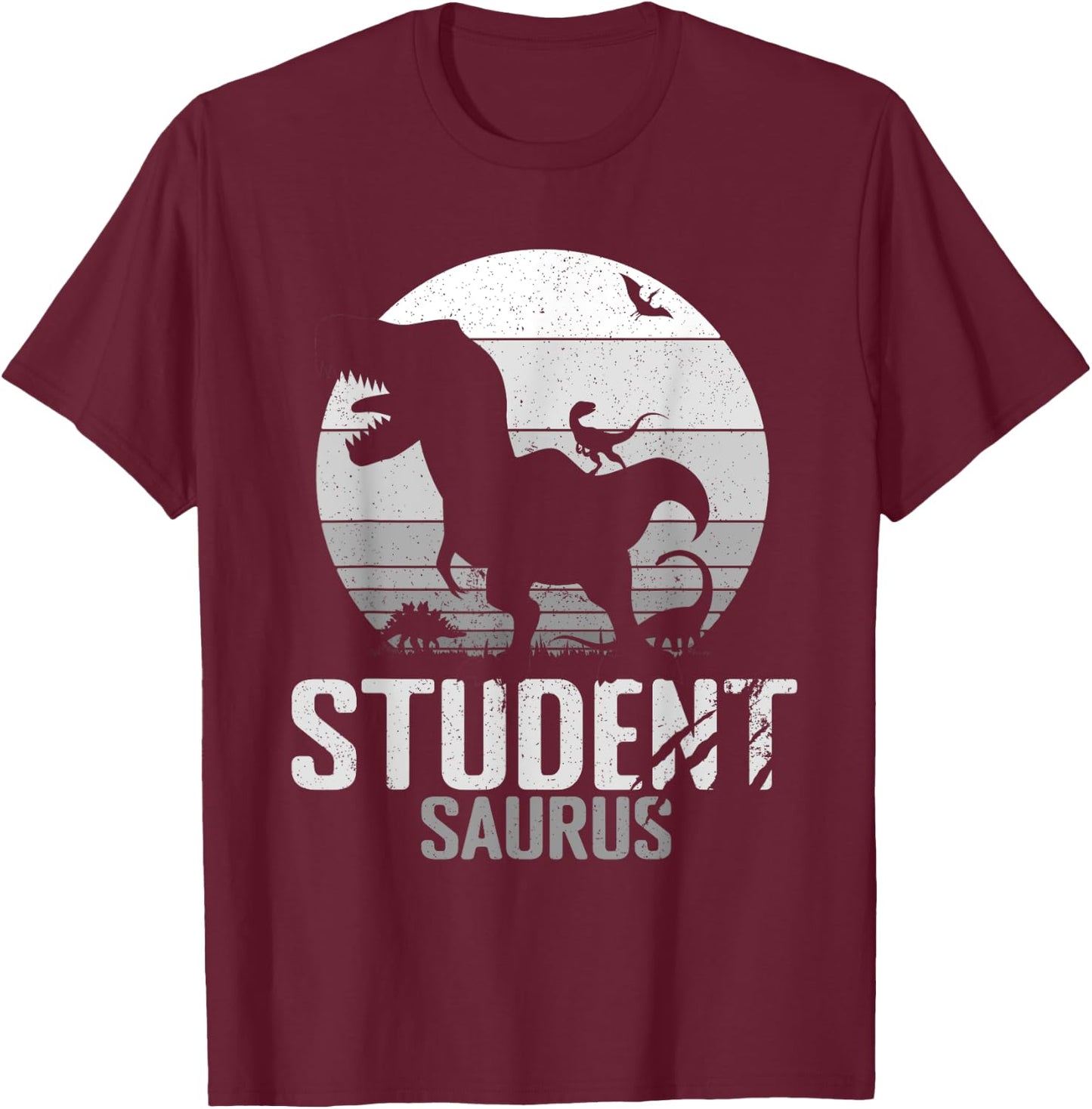 Studentsaurus Dinosaur Student Saurus T Rex Mono Vintage Ret T-Shirt - T-Shirt | Maroon