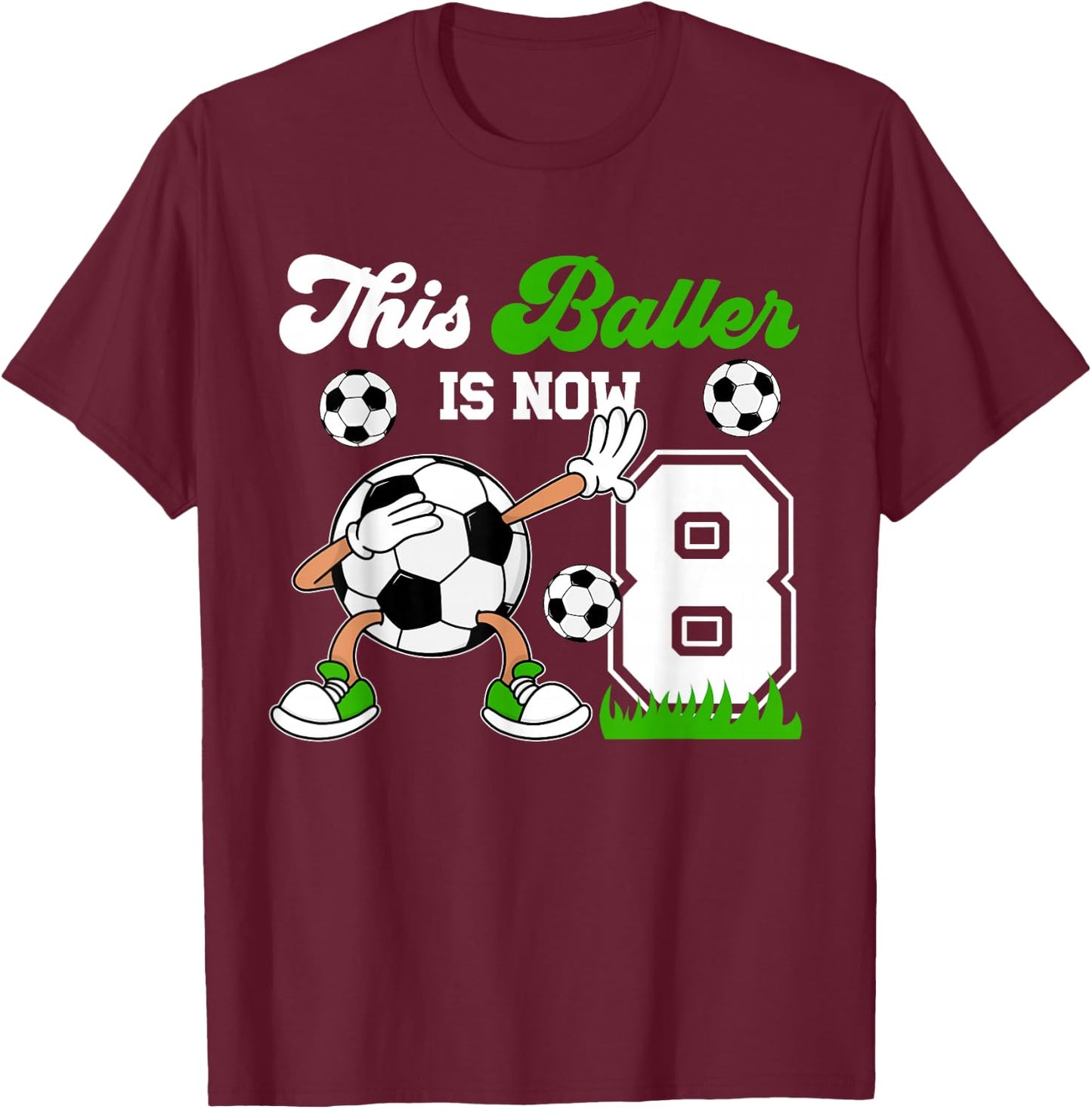 8th Birthday Soccer Boy Eight Year Old Soccer Player T-Shirt - T-Shirt | Maroon