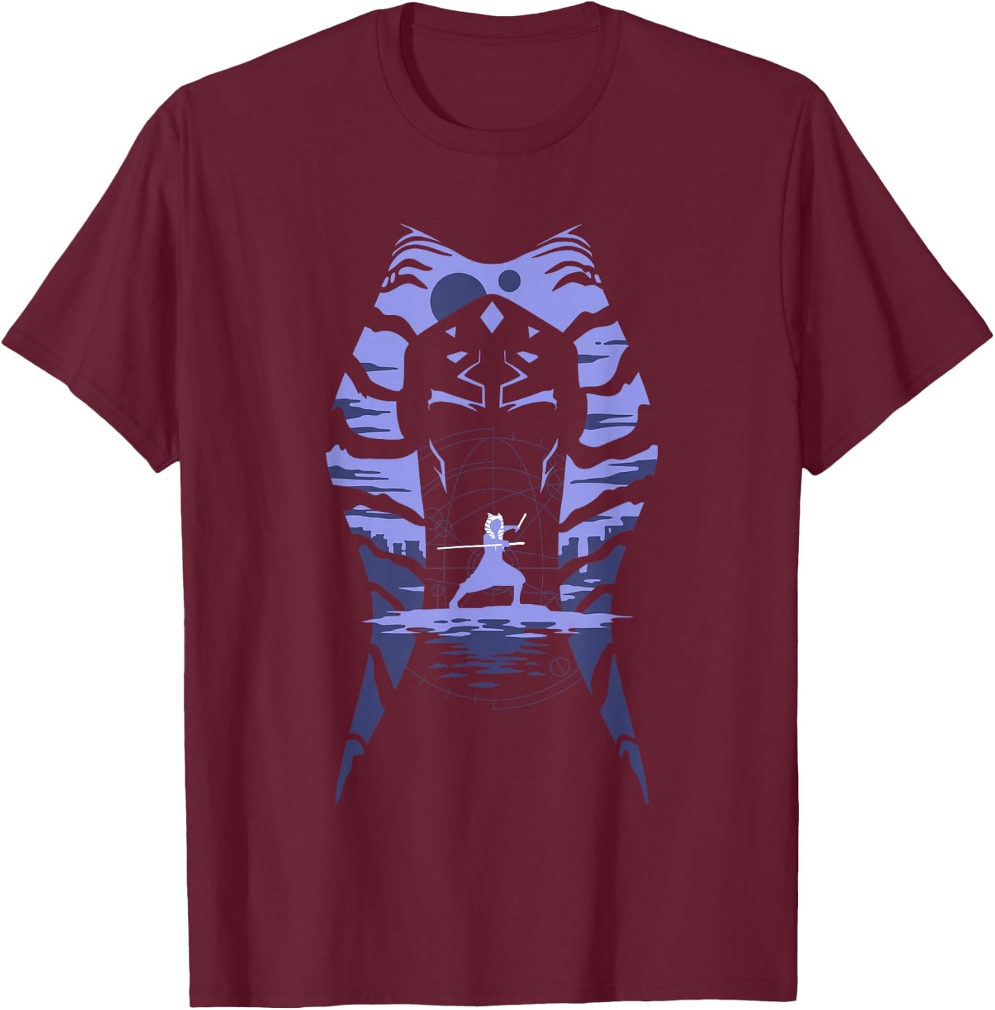 Star Wars: Ahsoka Fighting Pose Montral Silhouette T-Shirt - T-Shirt | Maroon