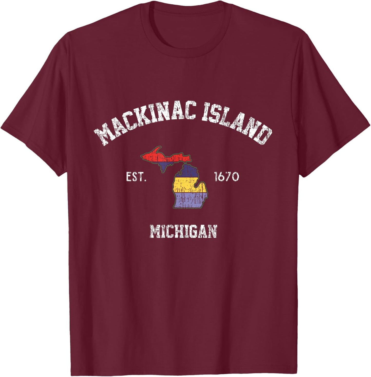 Mackinac Island Michigan Vintage MI State Retro Sports T-Shirt - T-Shirt | Maroon