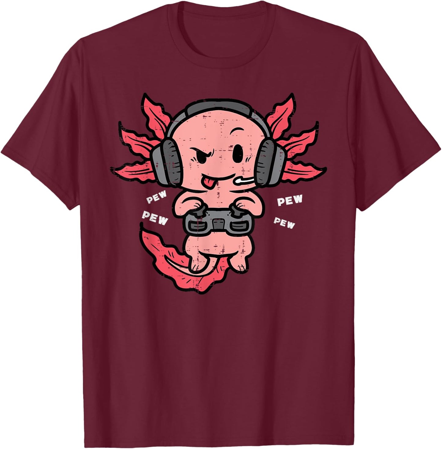 Gamer Axolotl Funny Video Gaming Men Boys Kids Youth Teens T-Shirt - T-Shirt | Maroon
