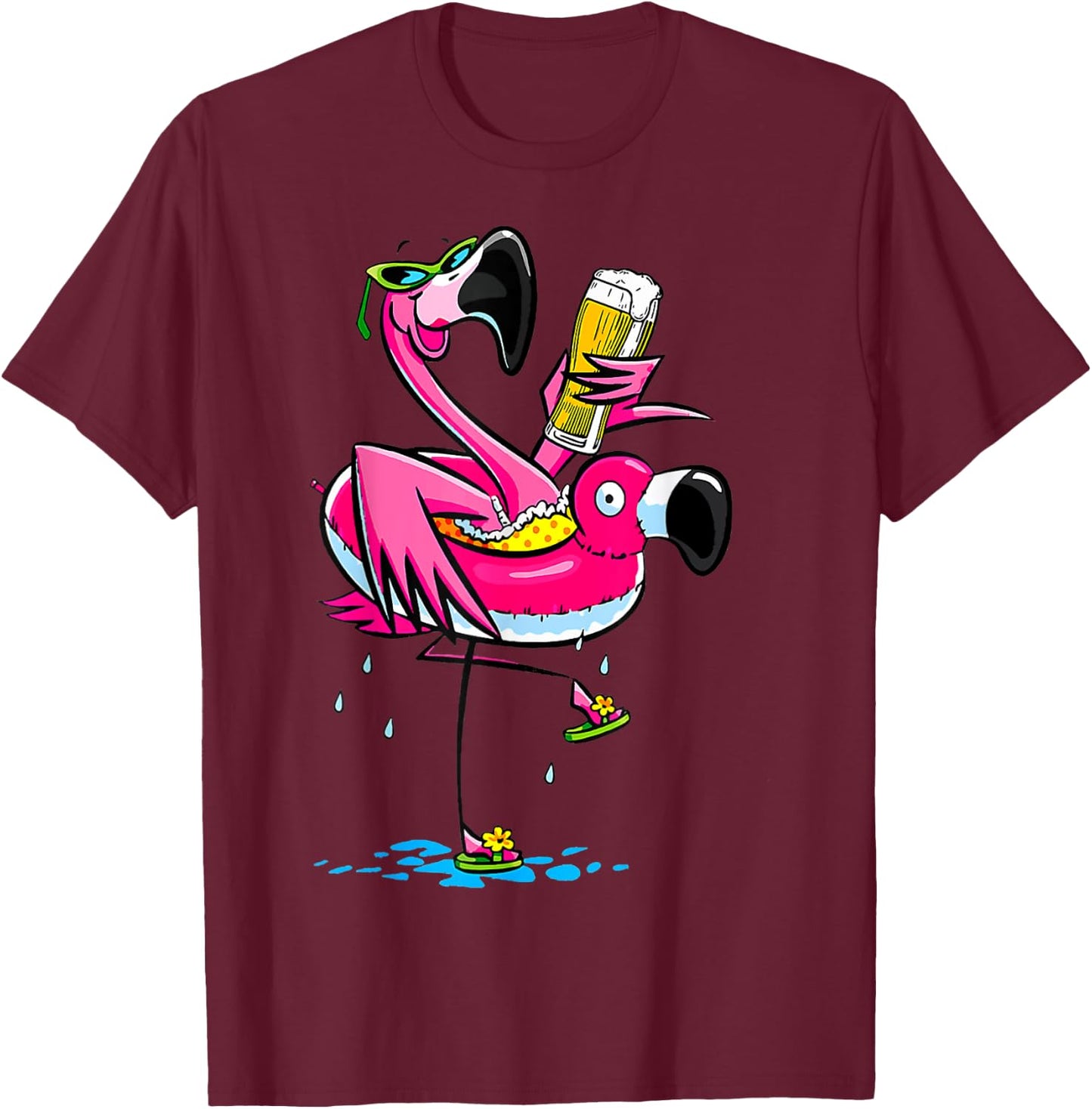 Funny Flamingo Drinking Beer Hawaiian Summer Tropical Women T-Shirt - T-Shirt | Maroon