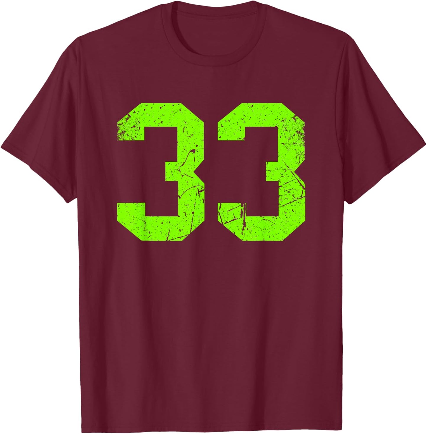 Vintage Green Sports Team Number #33 T-Shirt - T-Shirt | Maroon