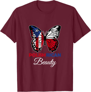 Polish Rican Beauty Butterfly Puerto Rico and Polska T-Shirt - T-Shirt | Maroon