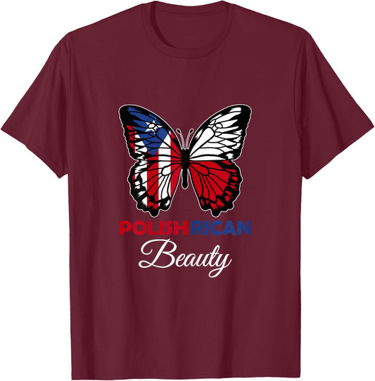 Polish Rican Beauty Butterfly Puerto Rico and Polska T-Shirt - T-Shirt | Maroon