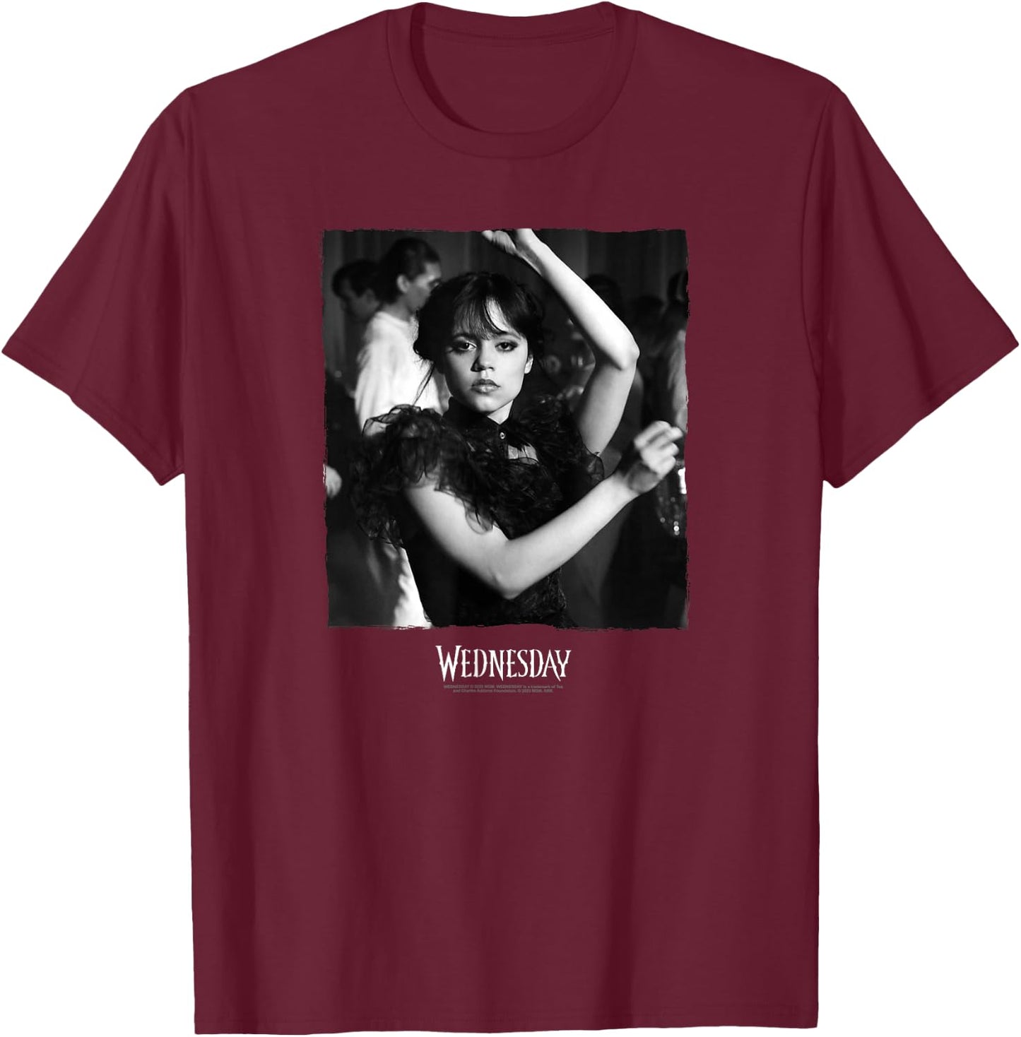 Wednesday Dark Dancing Queen Wednesday Photoreal & Logo V2 T-Shirt - T-Shirt | Maroon