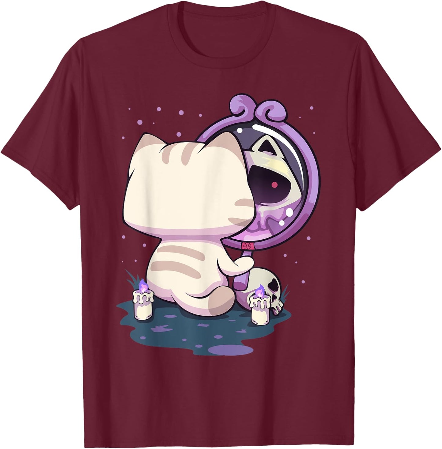 Pastel Goth Kawaii Sad Cat With Mirror T-Shirt - T-Shirt | Maroon