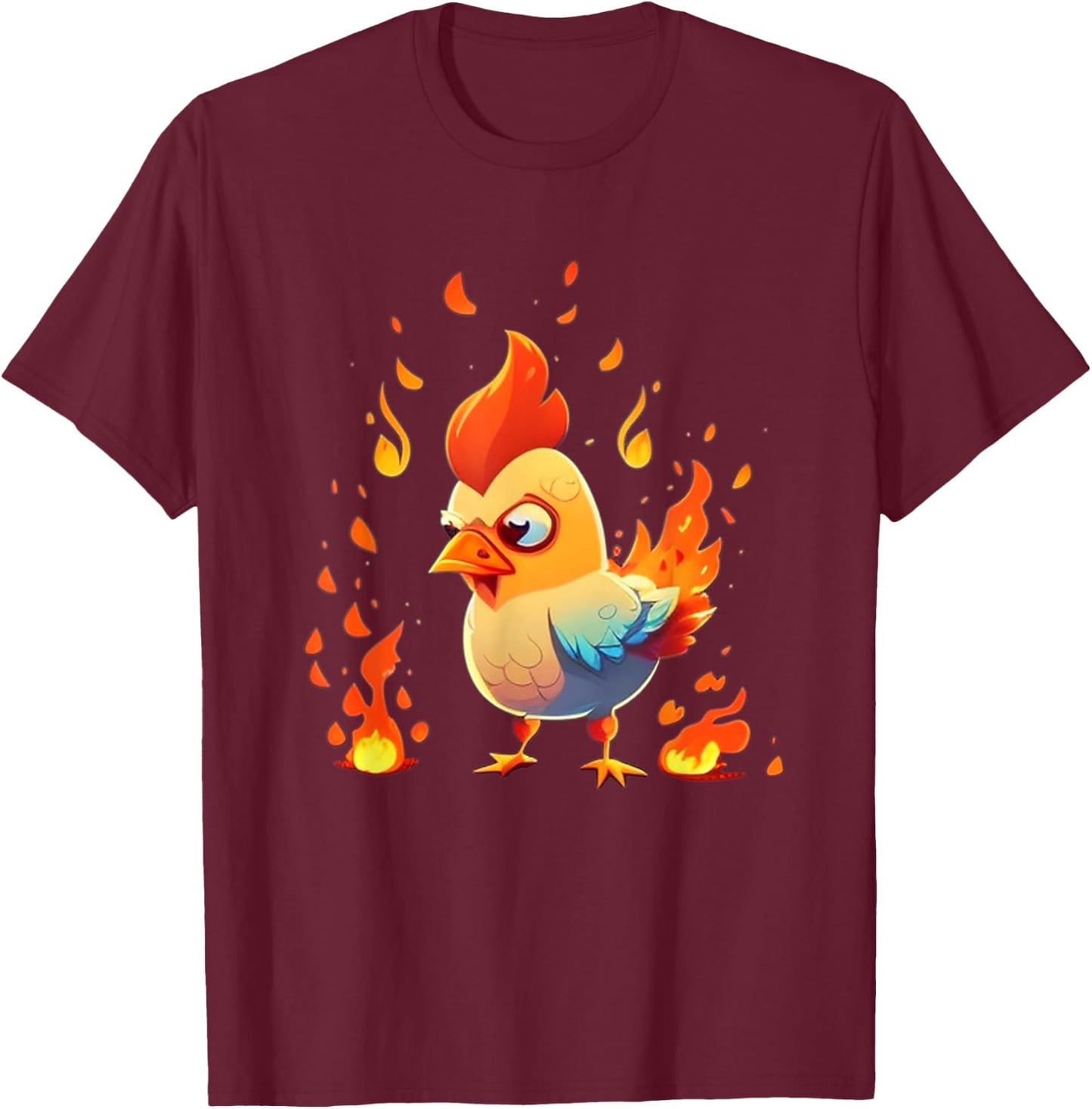 Funny looking Fire Chicken T-Shirt - T-Shirt | Maroon