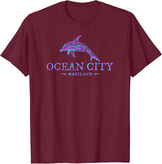 Ocean City Maryland Dolphin Boys Girls Souvenir T-Shirt - T-Shirt | Maroon