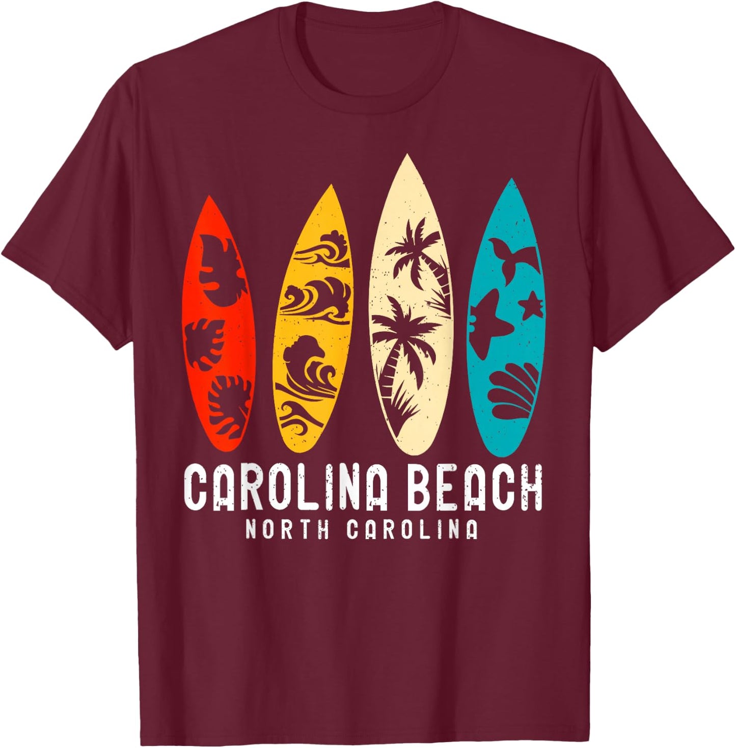 Vintage Carolina Beach North Carolina Beach Surfing T-Shirt - T-Shirt | Maroon