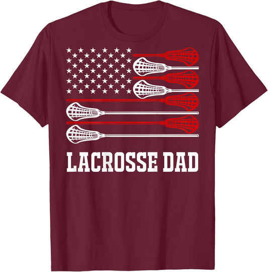 Vintage Lacrosse Dad Lax Dad USA Flag Patriotic USA T-Shirt - T-Shirt | Maroon